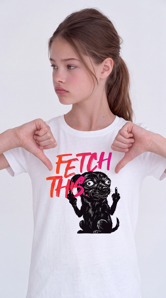 Fetch This — SUAPM TYPO Collection — White Organic Cotton Kids T-shirt