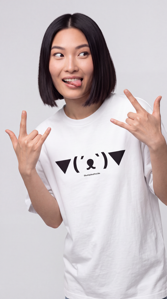 ▼(´ᴥ`)▼ — SUAPM TYPO Collection — White Unisex box tee