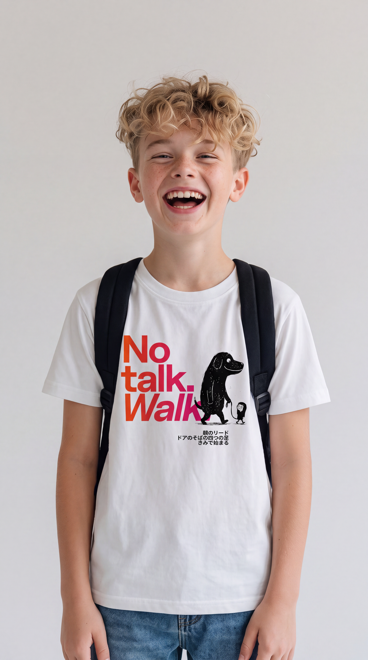 No talk. Walk. — SUAPM TYPO Collection — White organic cotton kids t-shirt