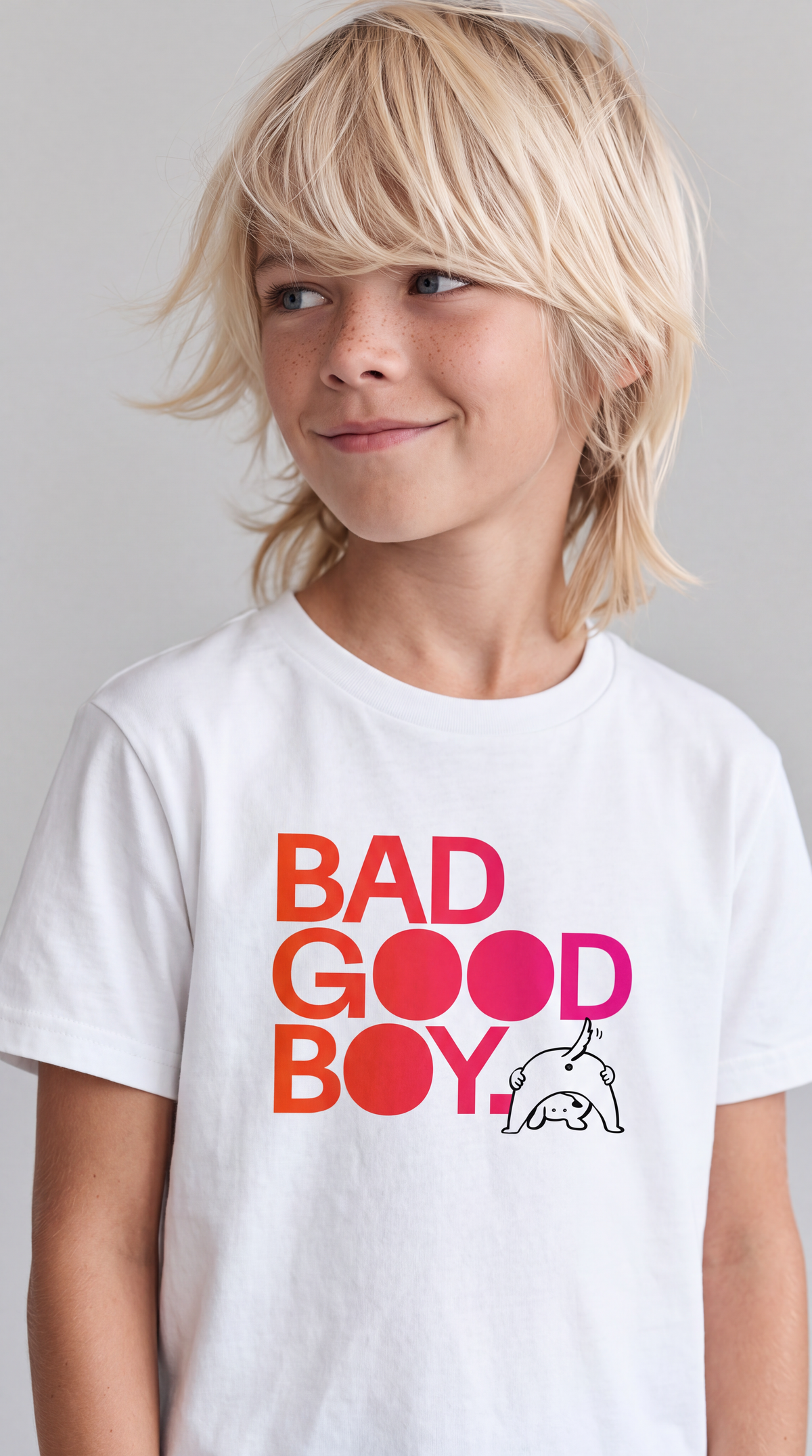 Bad Good Boy — SUAPM TYPO Collection — White Organic Cotton Kids t-shirt