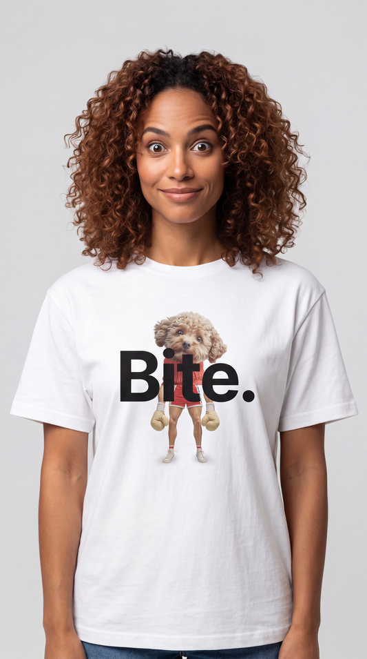 Bite — SUAPM TYPO Collection — White Unisex box tee