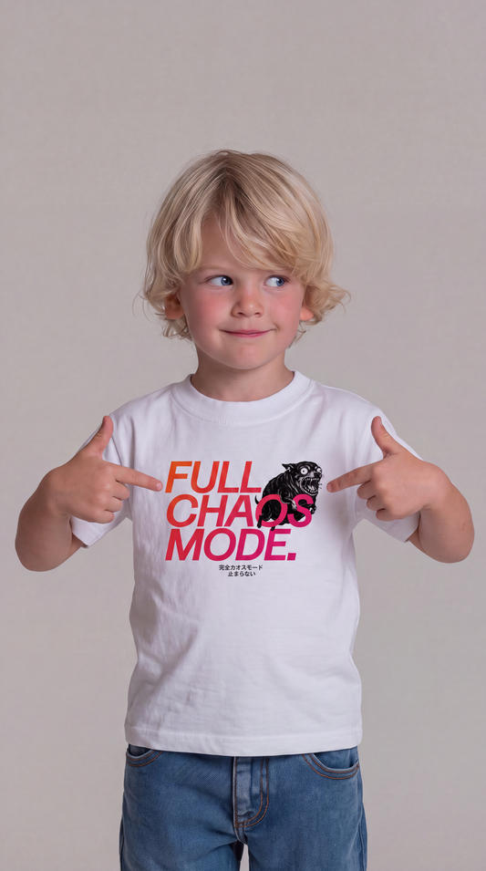 FULL CHAOS MODE — BAD GOOD BOY Collection — White organic cotton kids t-shirt