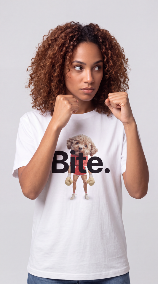 Bite — SUAPM TYPO Collection — White Unisex box tee