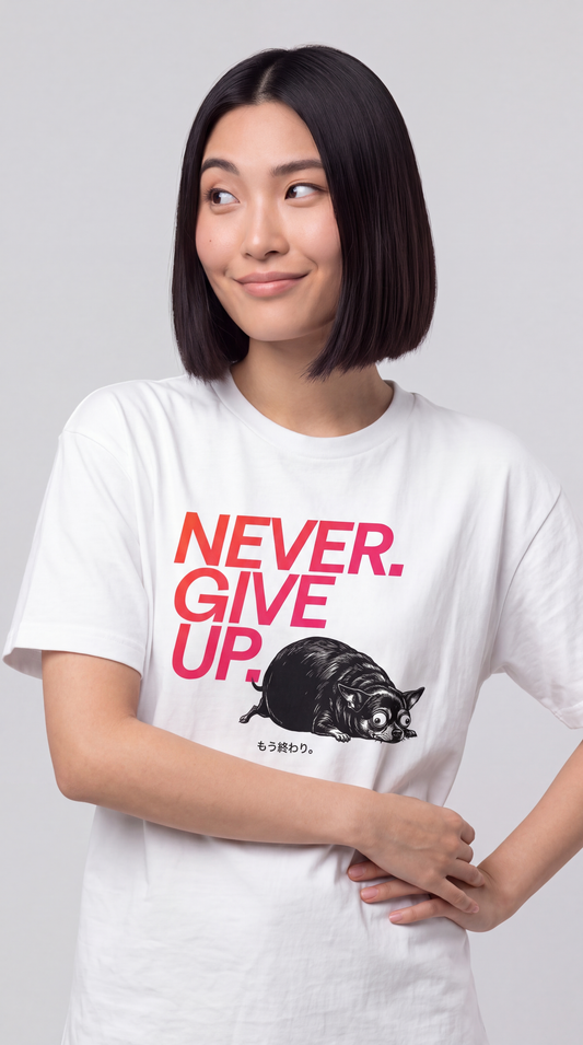 NEVER. GIVE UP. — BAD GOOD BOY Collection — White Unisex box tee
