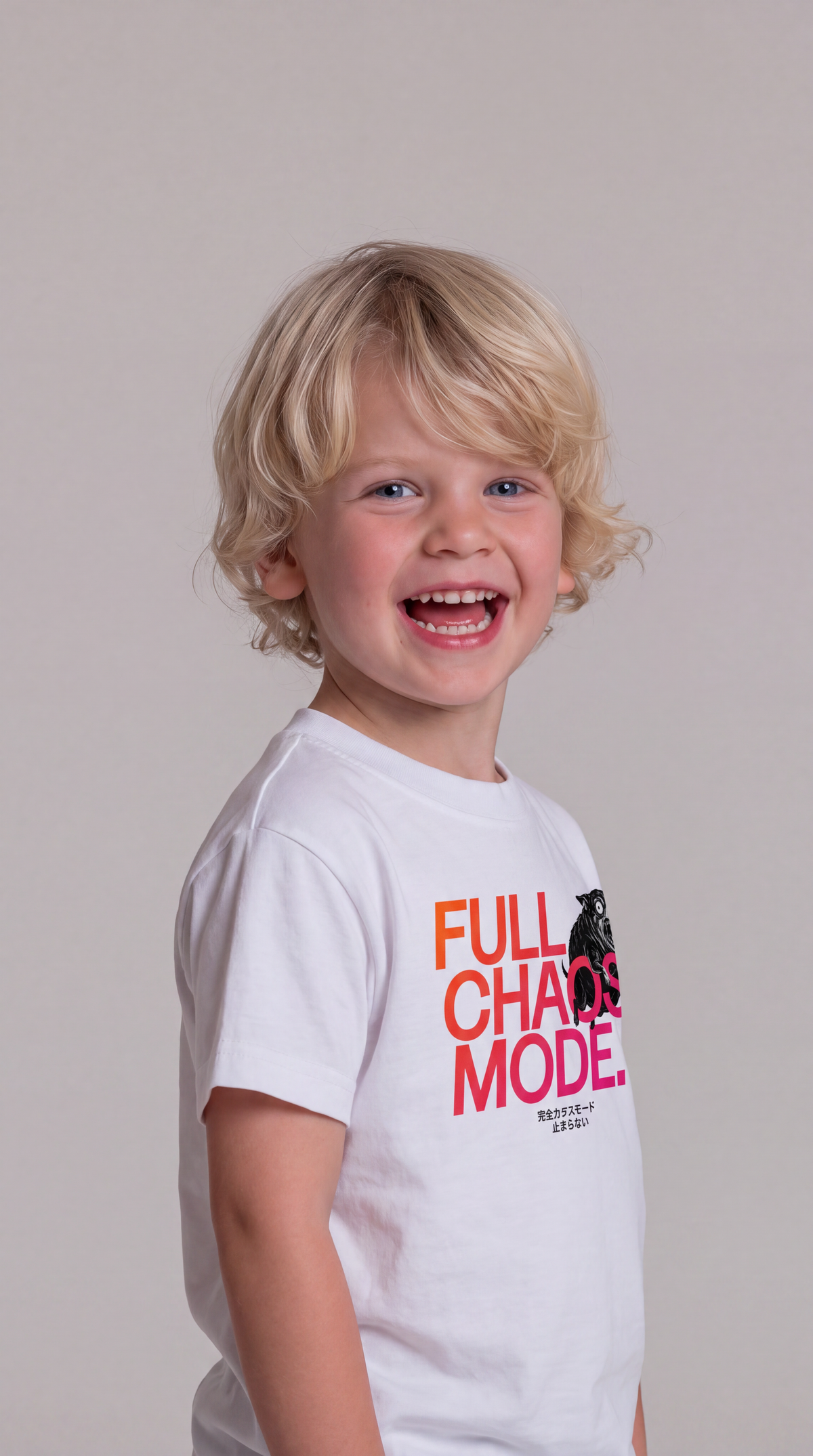 FULL CHAOS MODE — BAD GOOD BOY Collection — White organic cotton kids t-shirt