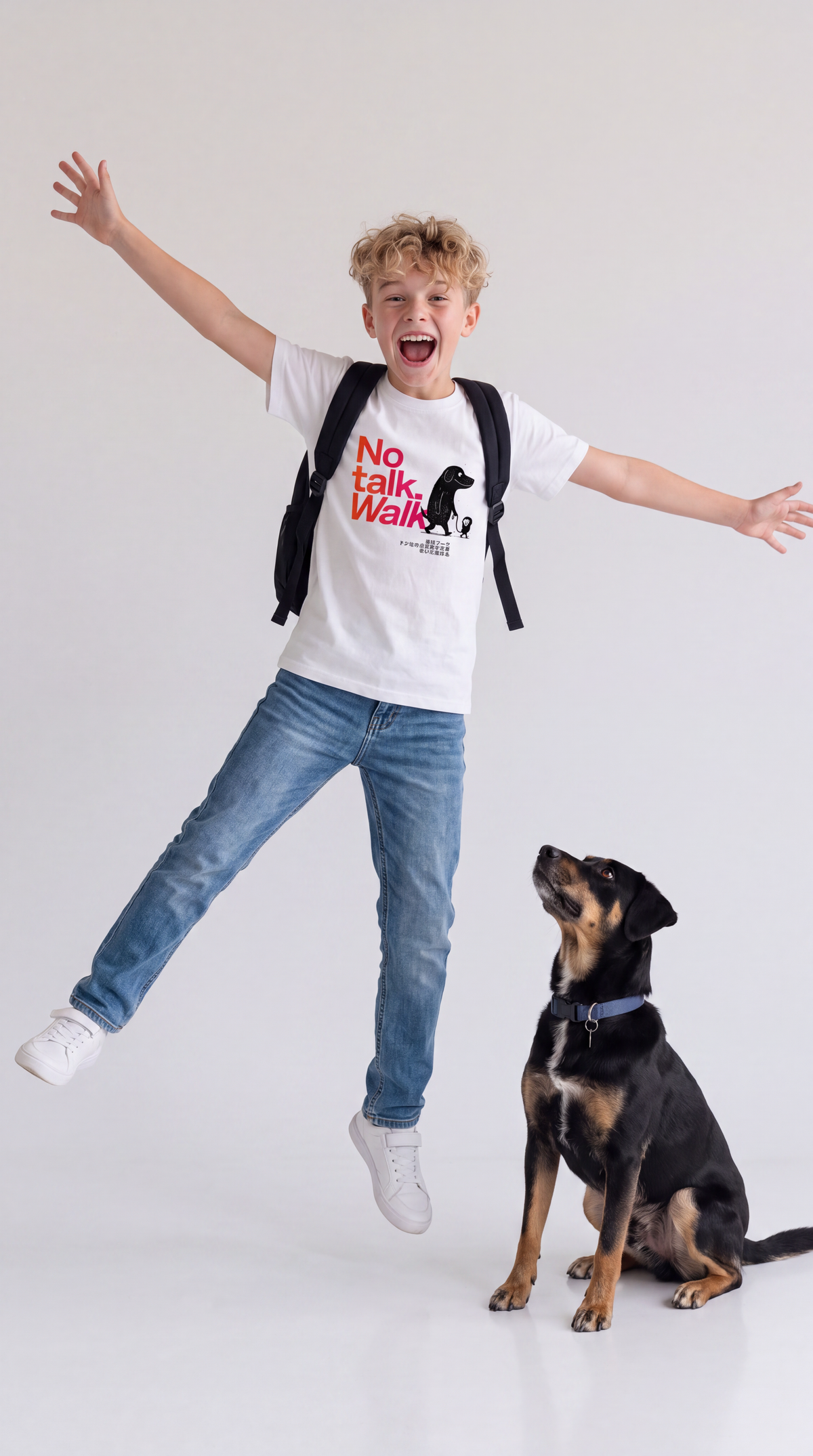 No talk. Walk. — SUAPM TYPO Collection — White organic cotton kids t-shirt