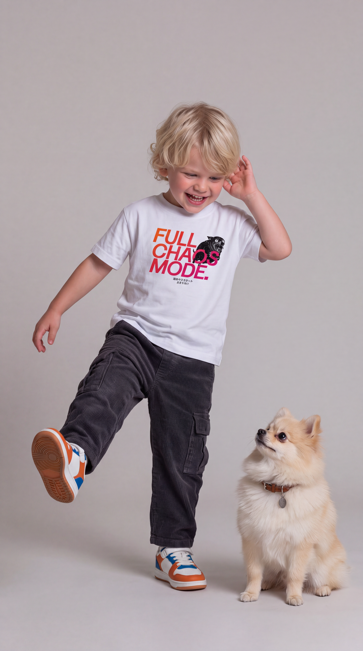 FULL CHAOS MODE — BAD GOOD BOY Collection — White organic cotton kids t-shirt