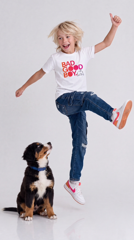 Bad Good Boy — SUAPM TYPO Collection — White Organic Cotton Kids t-shirt