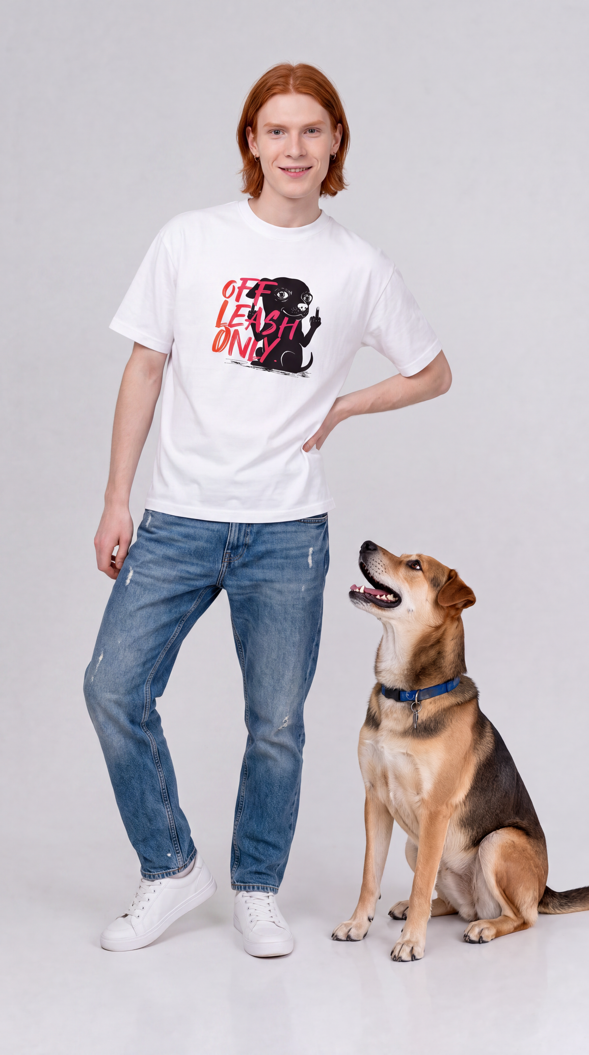 Off Leash Only — Bad Good Boy Collection — White Unisex box tee