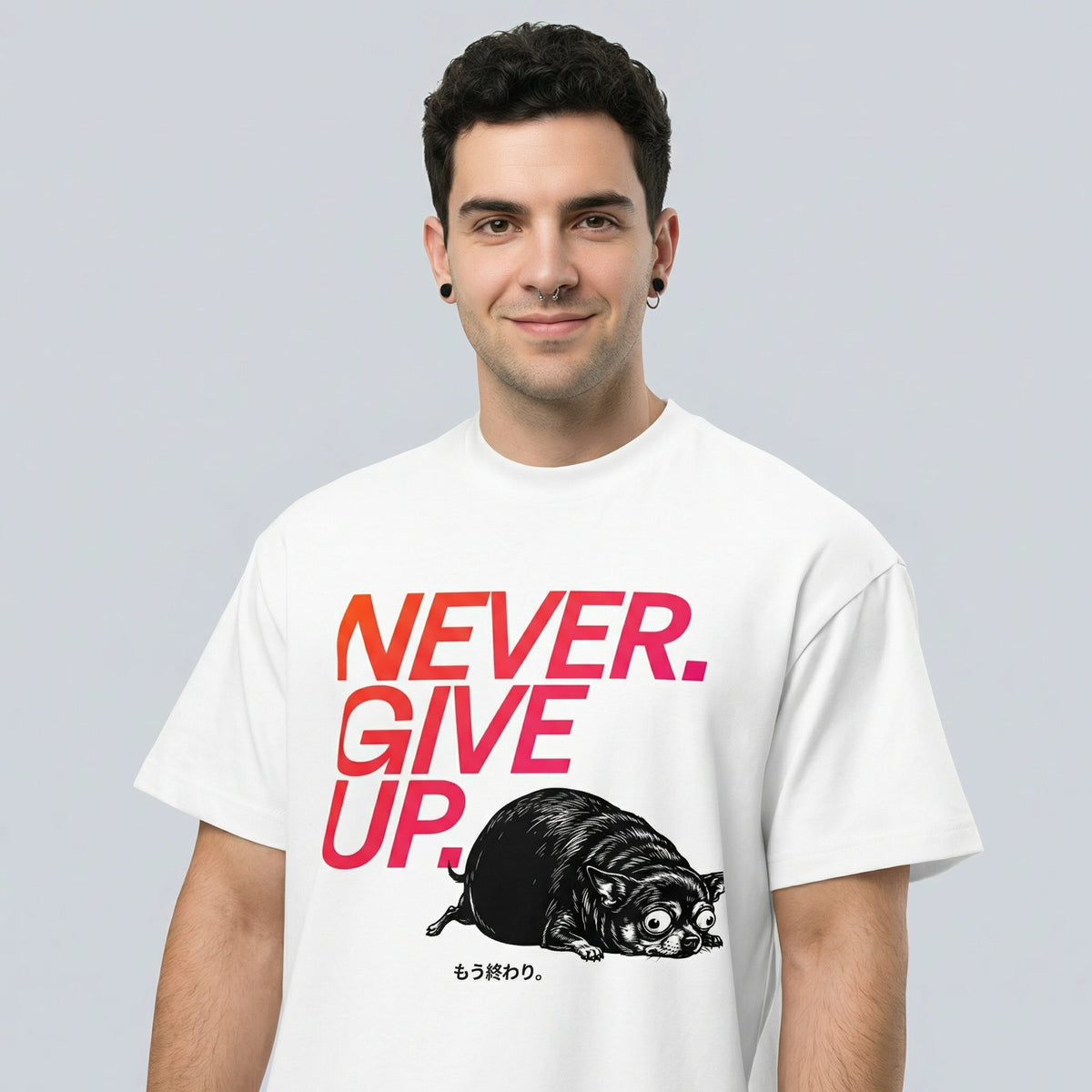 NEVER. GIVE UP. — BAD GOOD BOY Collection — White Men’s box tee