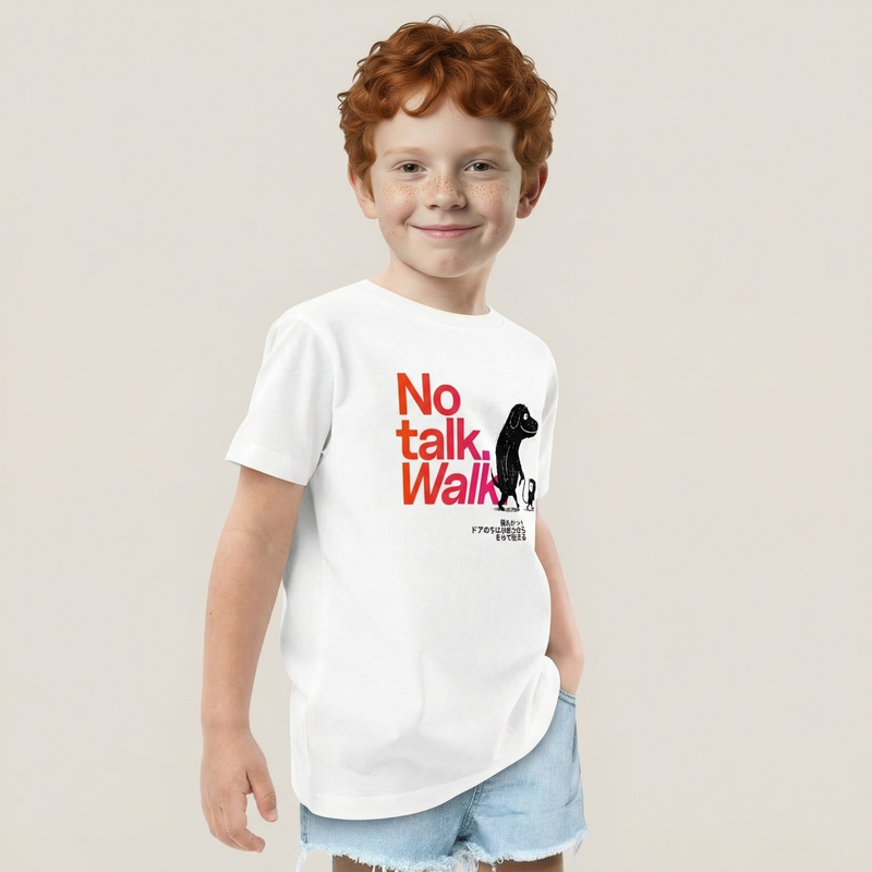 No talk. Walk. — SUAPM TYPO Collection — White organic cotton kids t-shirt