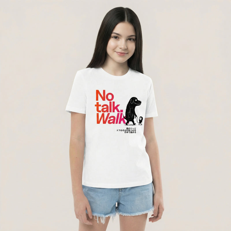 No talk. Walk. — SUAPM TYPO Collection — White organic cotton kids t-shirt