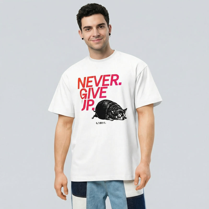 NEVER. GIVE UP. — BAD GOOD BOY Collection — White Men’s box tee