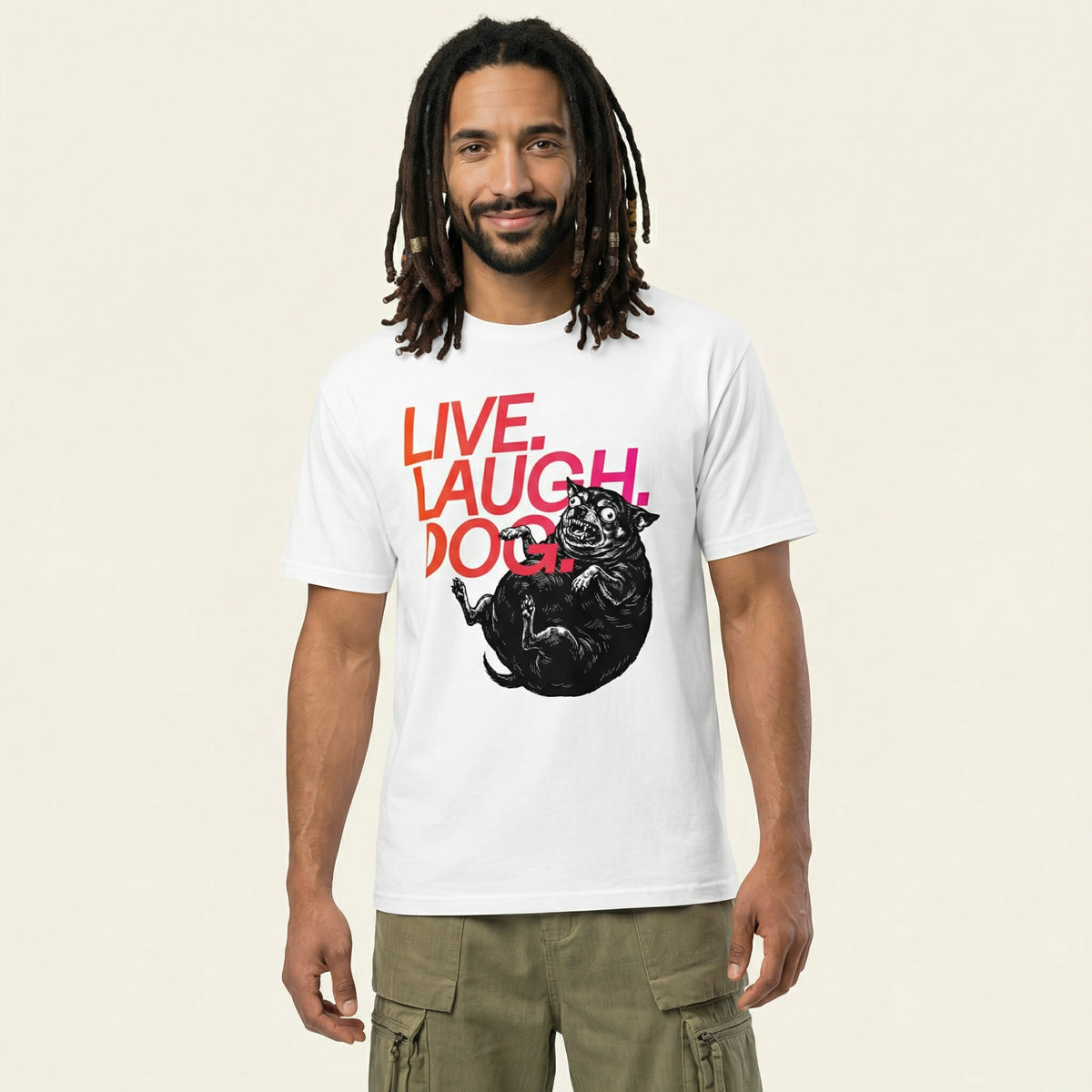 Live. Laugh. Dog. — BAD GOOD BOY Collection — White Unisex box tee