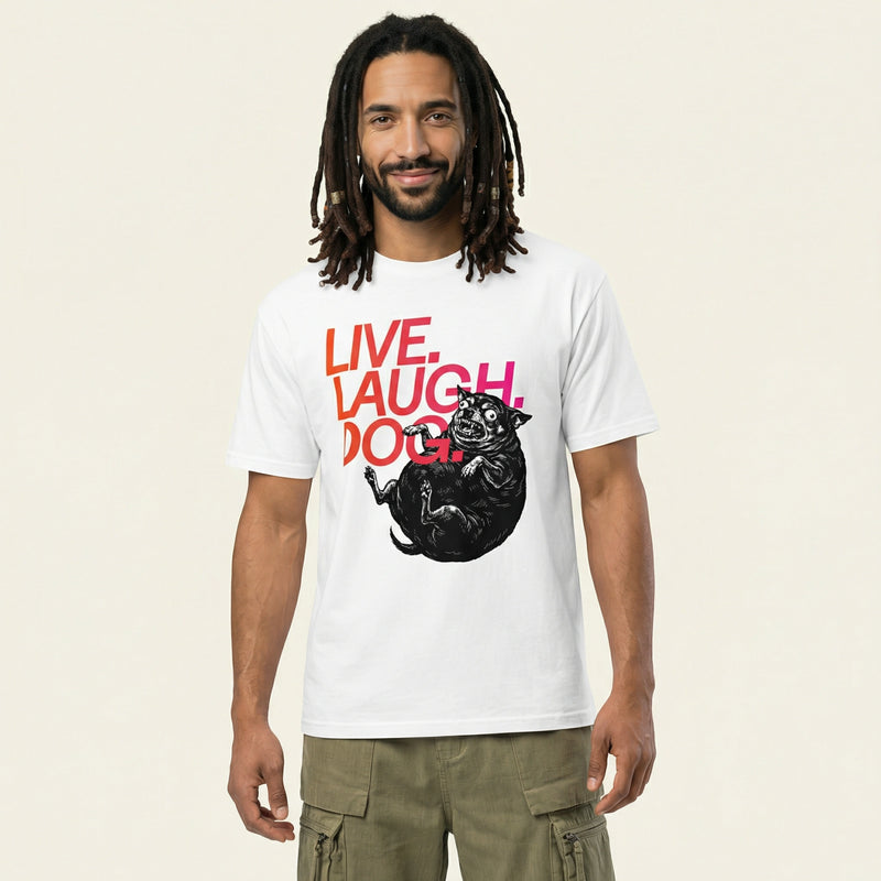 Live. Laugh. Dog. — BAD GOOD BOY Collection — White Unisex box tee