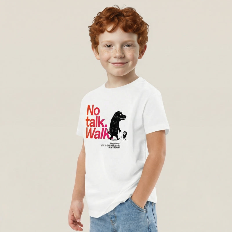 No talk. Walk. — SUAPM TYPO Collection — White organic cotton kids t-shirt