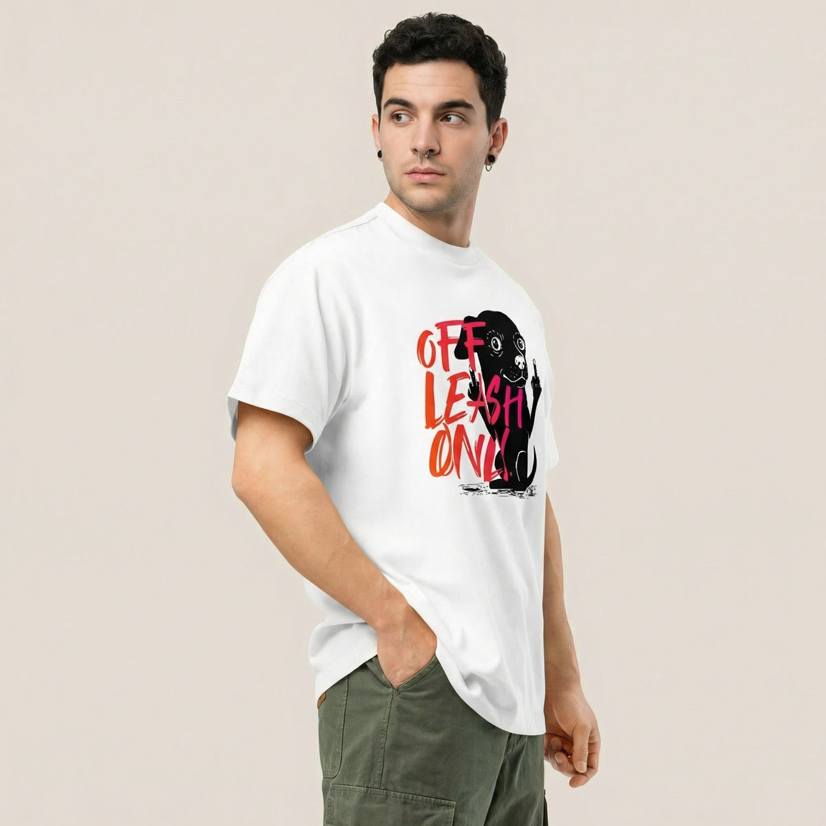 Off Leash Only — Bad Good Boy Collection — White Men’s box tee