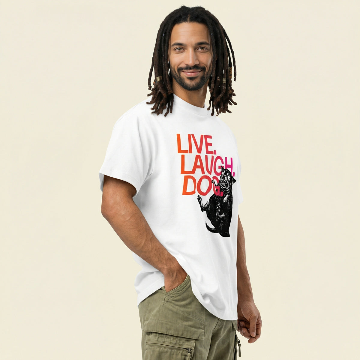 Live. Laugh. Dog. — BAD GOOD BOY Collection — White Unisex box tee