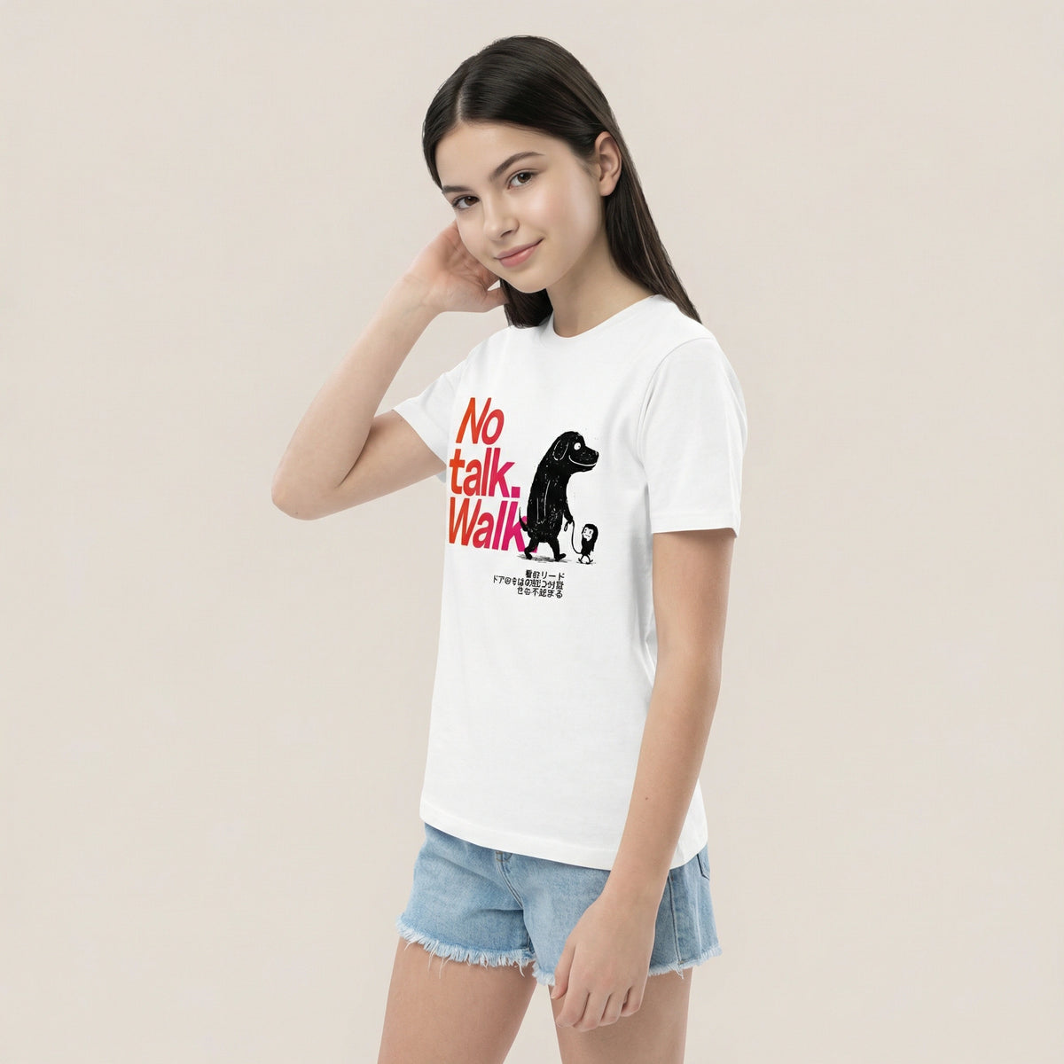 No talk. Walk. — SUAPM TYPO Collection — White organic cotton kids t-shirt