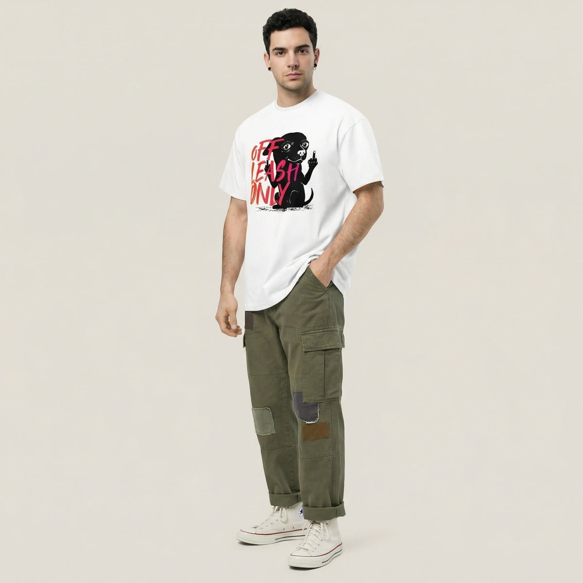 Off Leash Only — Bad Good Boy Collection — White Men’s box tee