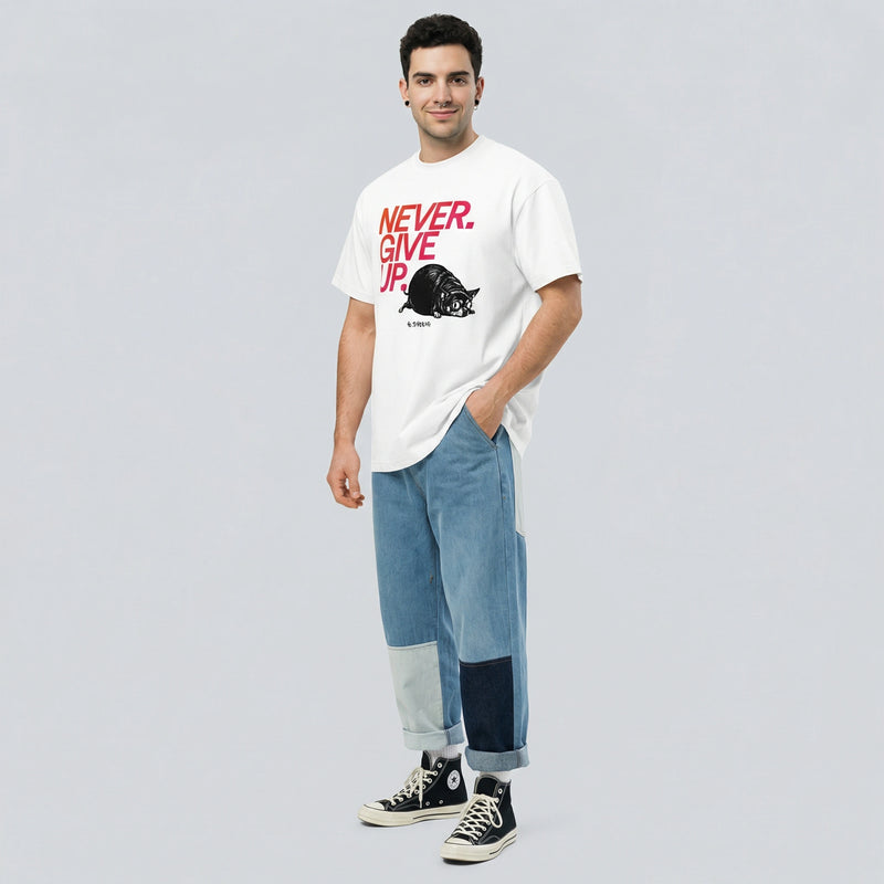 NEVER. GIVE UP. — BAD GOOD BOY Collection — White Men’s box tee
