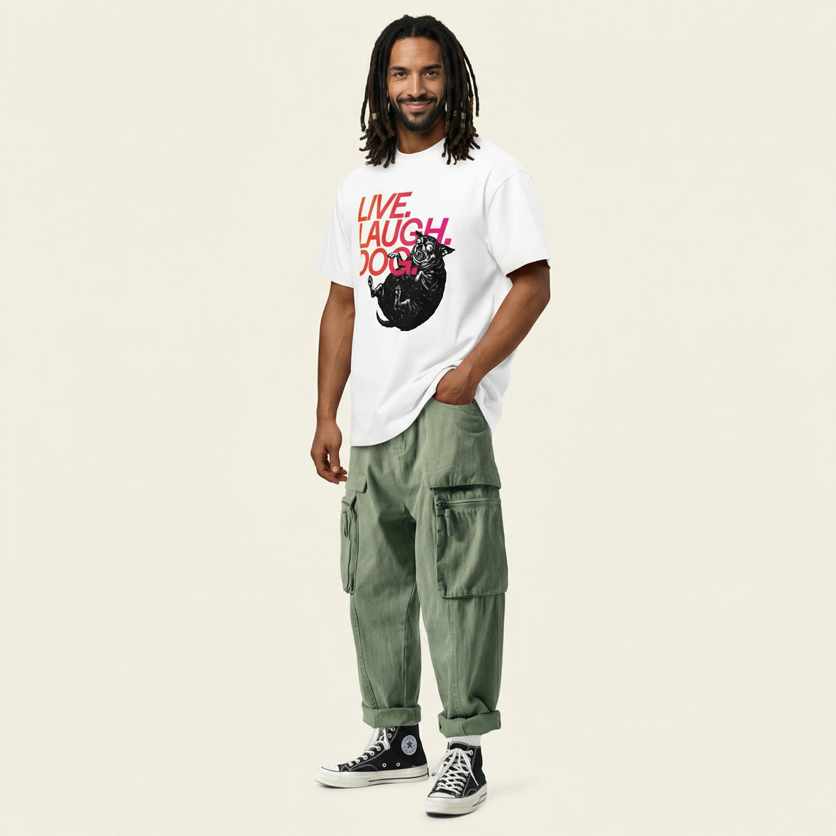 Live. Laugh. Dog. — BAD GOOD BOY Collection — White Unisex box tee