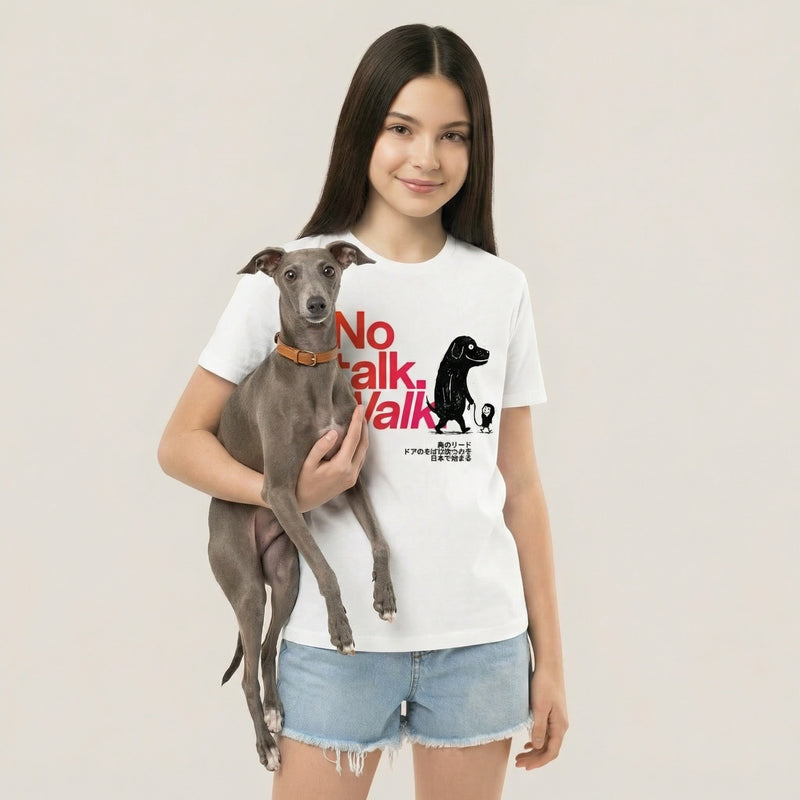 No talk. Walk. — SUAPM TYPO Collection — White organic cotton kids t-shirt
