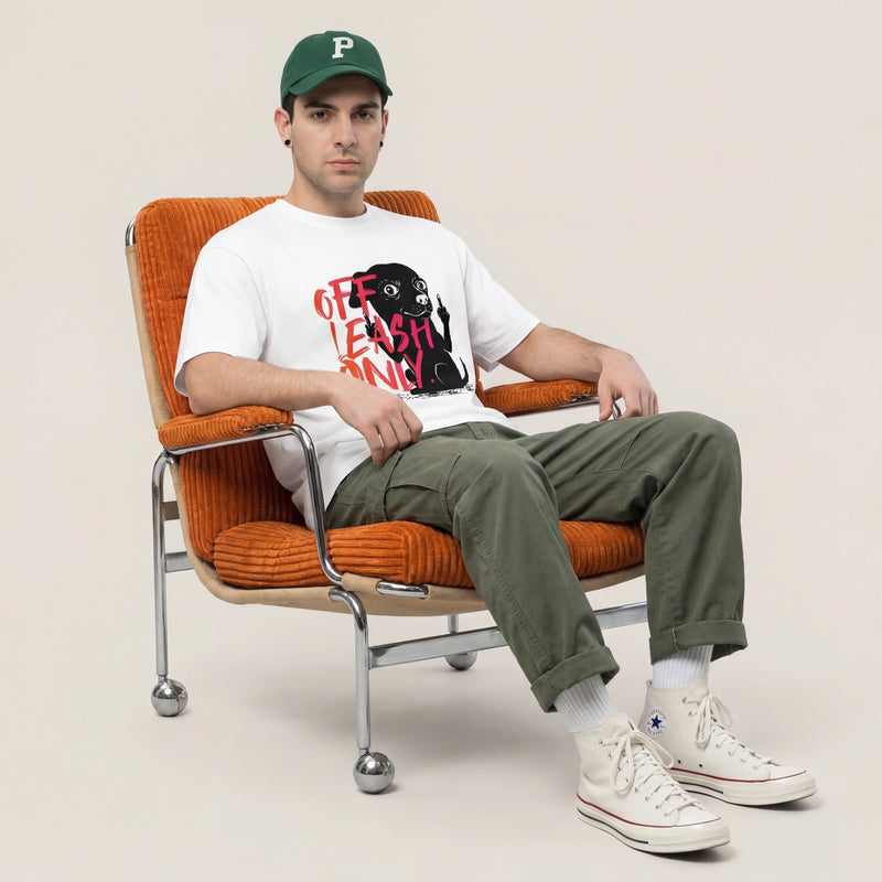 Off Leash Only — Bad Good Boy Collection — White Men’s box tee